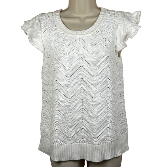 Soft Surroundings Tops - Soft Surroundings Womens White Knit Ruffle Cap Sleeve Top Size M Whimsy Romantic